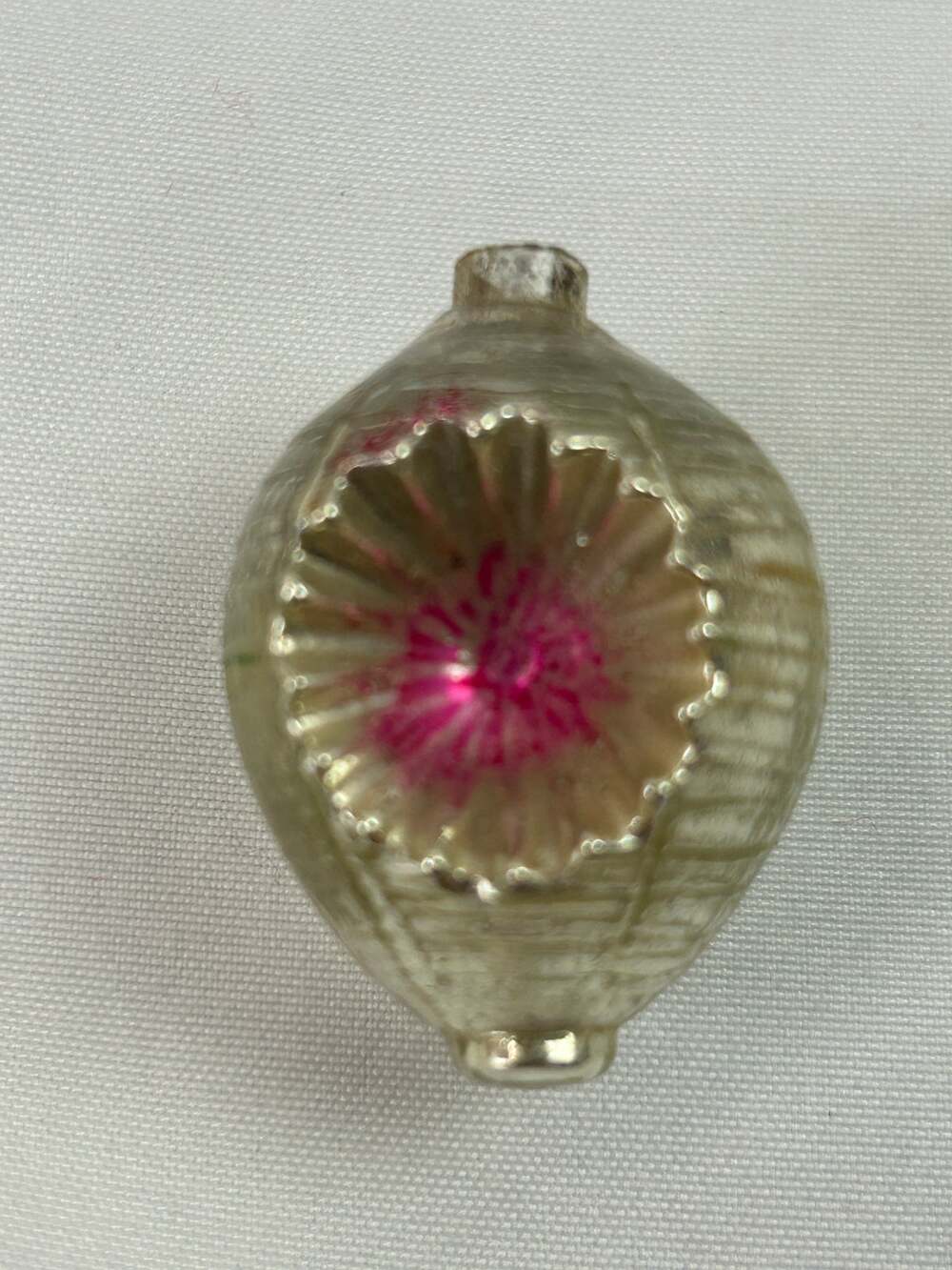 Vintage Mini Silvered Glass Reflector Indent Ornament Pink Flower 1.6 Inch